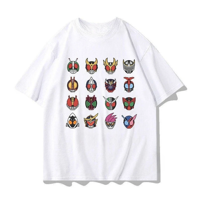 New Kamen Knight Shirt Retro Japanese Special Photo T-Shirt Masked Knight Pattern Short Sleeve Anime Style Streetwear 90s Style