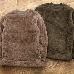 2024 Men's Round Neck Pullover Sweatshirt Plain Soft Plush Thermal Tops Double-sided Coral Velvet Home Wear Outside Sweatshirts