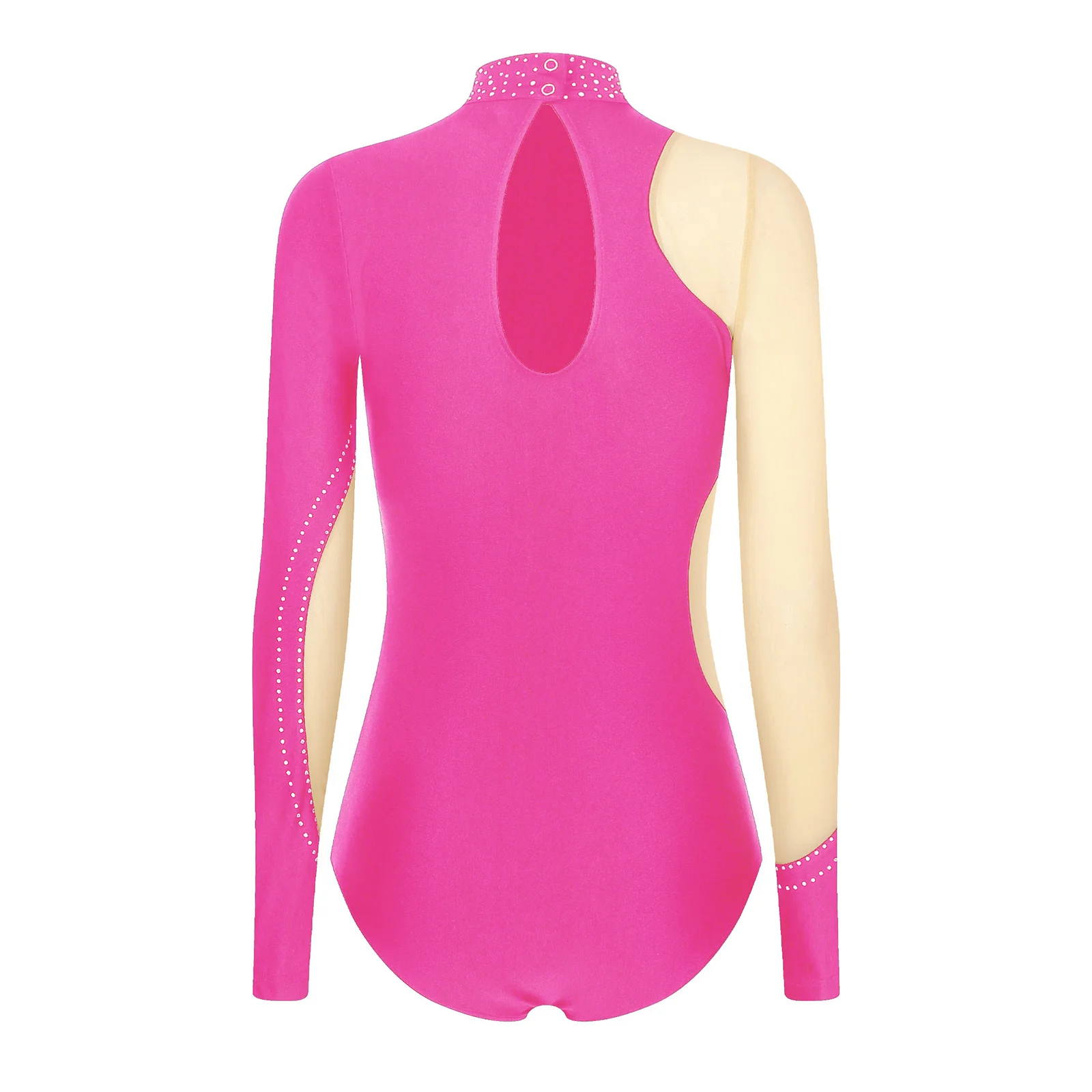 Bodysuit malha strass manga longa para mulheres, collant para Ballet Dance, Ginástica, Acrobacia, Traje de Performance, Patinação Artística, Ginástica