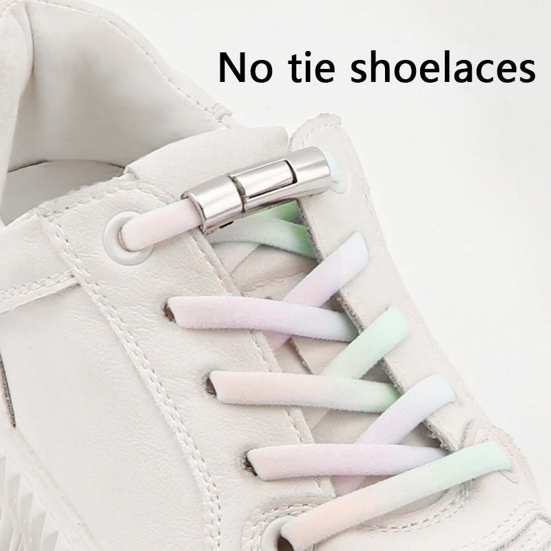 Colorful Gradient No Tie Shoelaces Round Metal Locks Rainbow Elastic Laces For Sneakers Men Women Sport Shoes Lazy Accessories