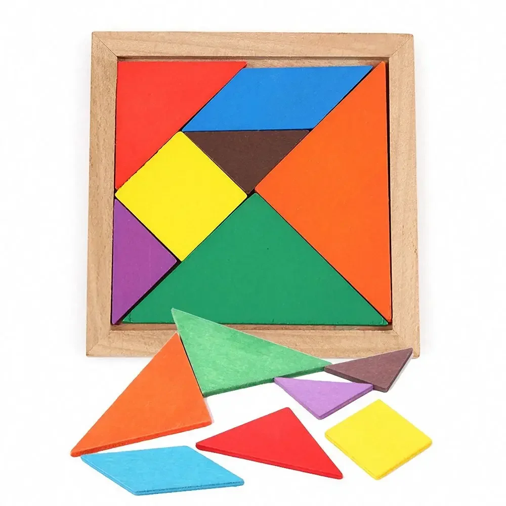 Kids Montessori Wooden Tangram Jigsaw Puzzle Wood Toys Colorful IQ Game Brain Teaser Intelligent Educational Toys for Childre