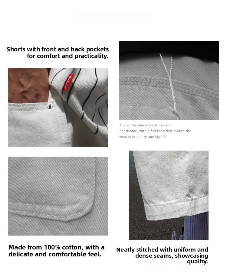 SBKZ Amerikaanse Sle Loose Fit heren Wit Casual orts Zomer 7/8 Lengte Hip Hop Old School Rechte Pijpen Katoenen Jeans