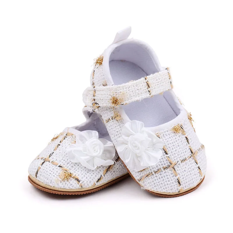 Zapatos de princesa a cuadros para niñas pequeñas, zapatillas de cuna de tela de suela suave, zapatos planos Mary Jane para niños