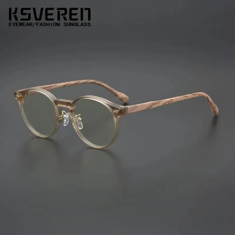 Óculos de leitura redondos retrô com bloqueio de luz azul, óculos para presbiopia da moda para homens e mulheres, óculos ópticos de madeira imitativa