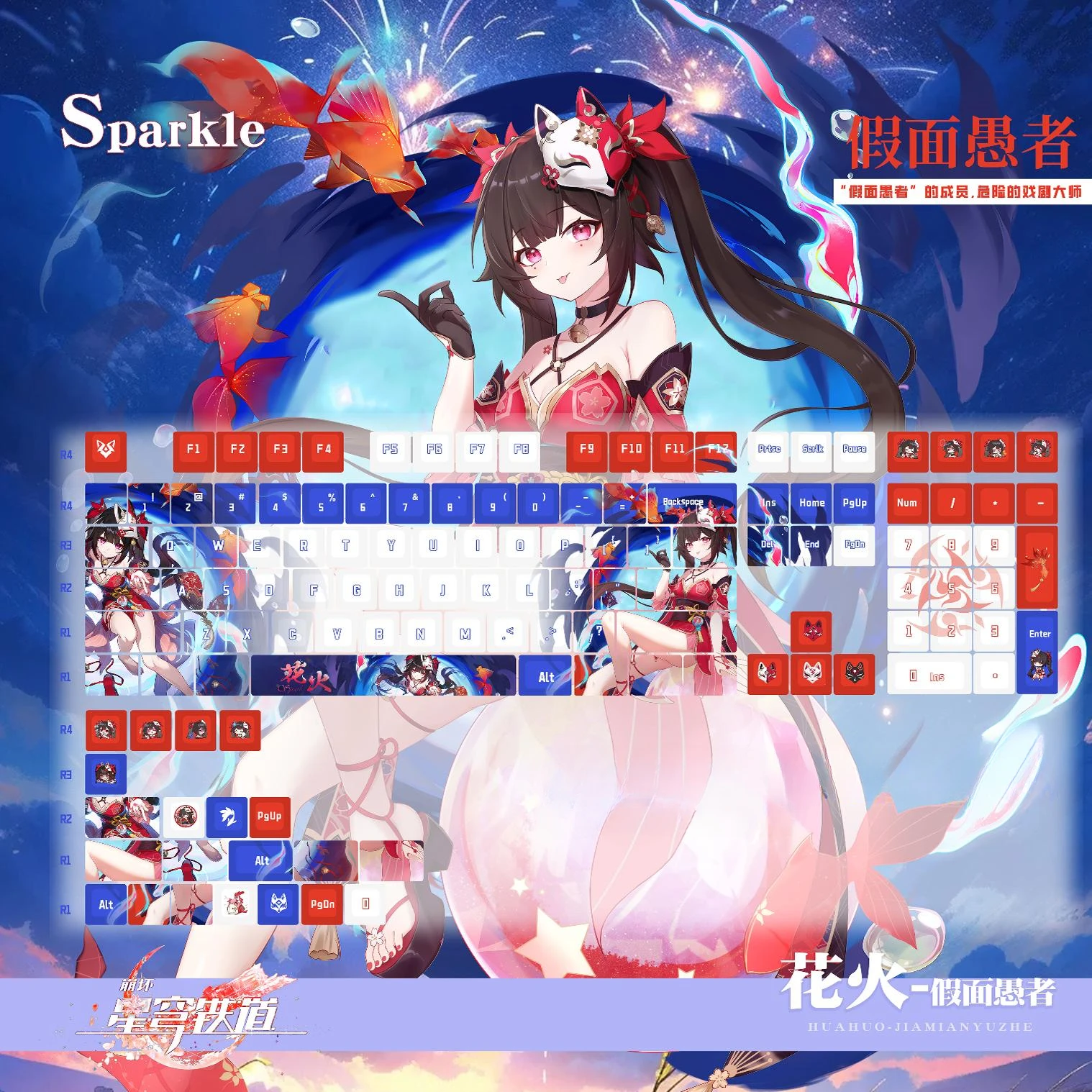 Sparkle 120 Keycaps Honkai Star Rail PBT DYE Sublimation Light Transmitting Cherry Cross Axis Switch for Mechanical Keyboard