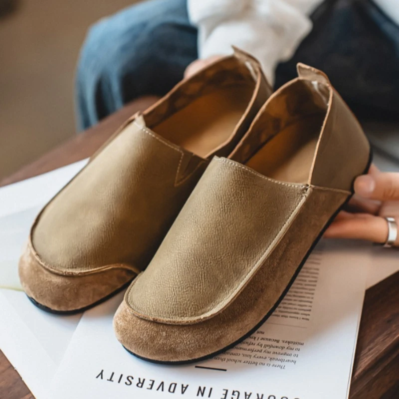 Men's Loafers, Outdoor Walking Fashion Casual Shoes, Soft Leather Comfortable Semi Slippers, Breathable Driving Shoes