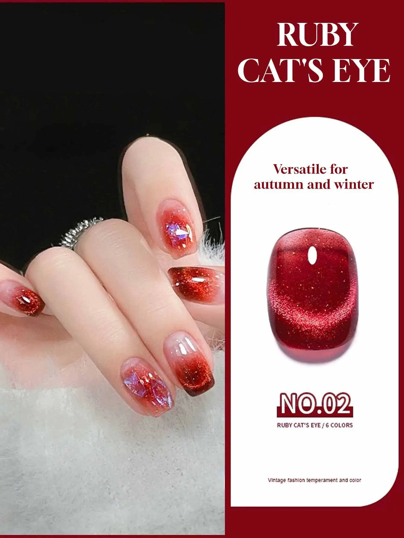 10ML 1 SZT. Najpopularniejszy lakier hybrydowy do paznokci o efekcie kociego oka w kolorze gołębiej krwi, wysoka gęstość, szklane koraliki, lakier hybrydowy do paznokci z efektem kociego oka, zdobienie paznokci