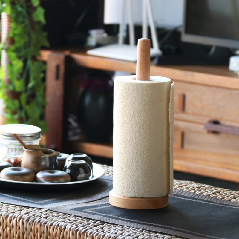 

Kitchen Wooden Roll Paper Towel Holder Bathroom Tissue Vertical Stand Disposable Paper Pot Kitchen Toilet Storage Accessories