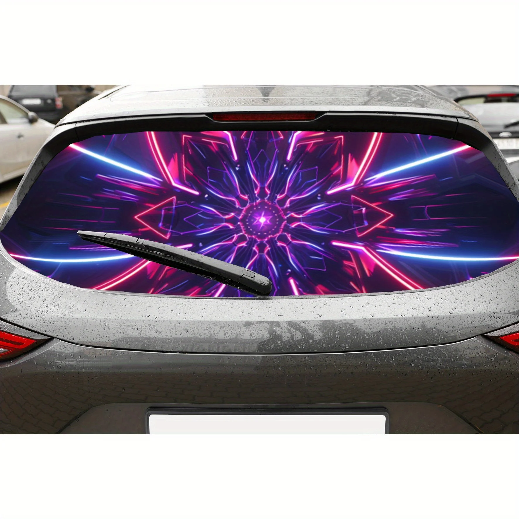 

Cyber Neon Pattern PVC Perforated Car Vinyl Wraps, Privacy Enhancing Design for Rear Window, Car Rear Windshield Sticker for Mos