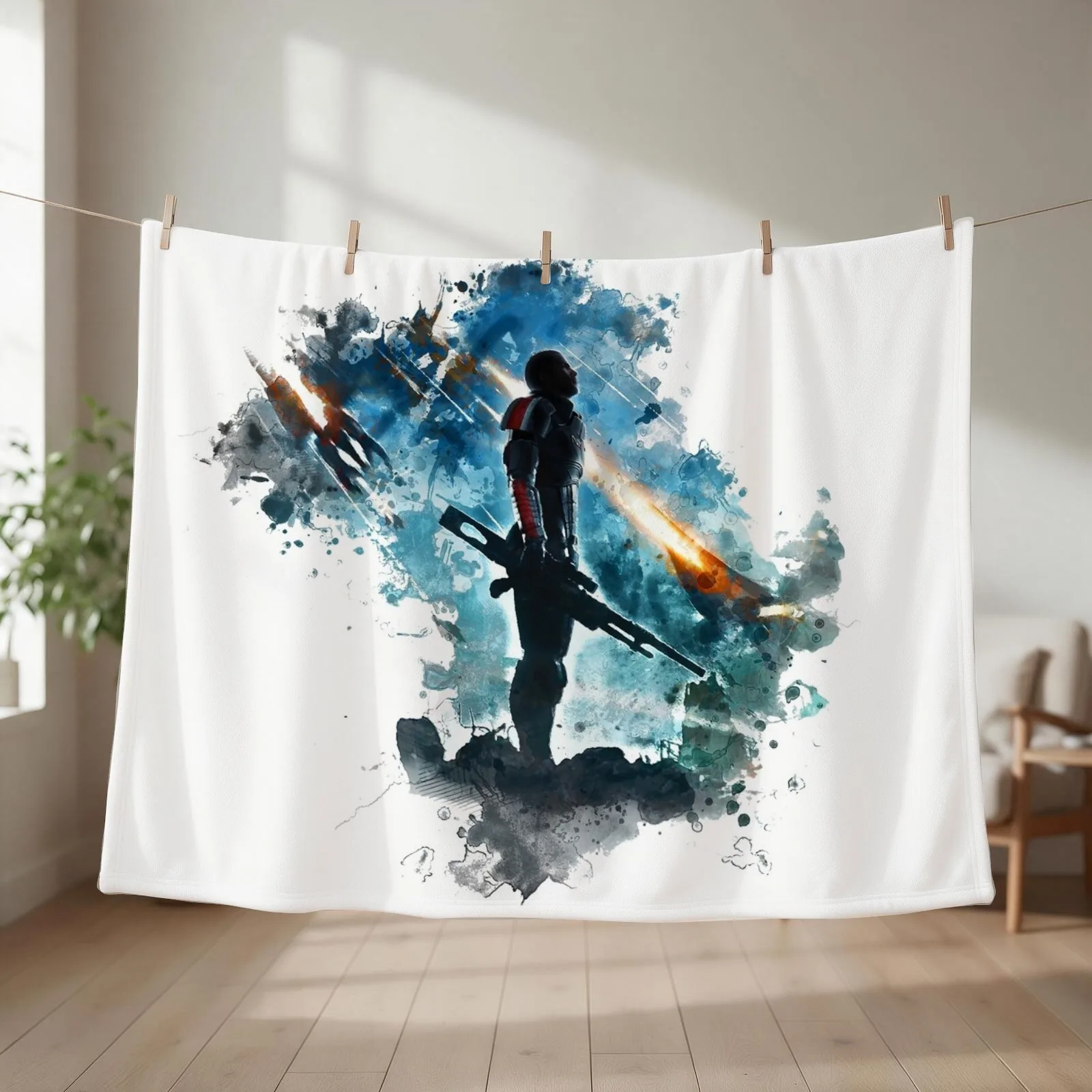 Mass Effect Throw Blanket couch cozy soft plush fuzzy picnic outdoor blanket