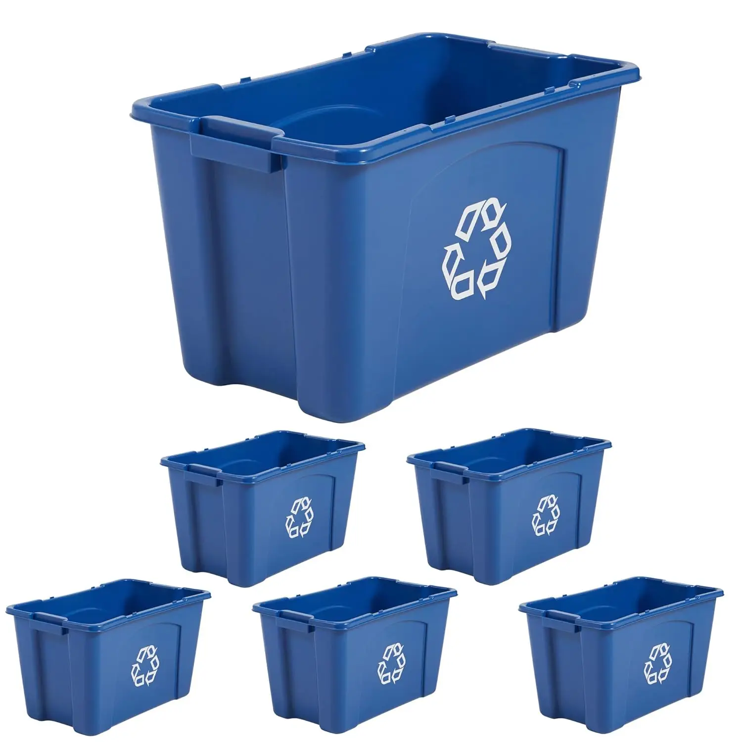 

Rubbermaid Commercial Products Recycling Bin/Box, 18-Gallon, Blue Stackable Storage Container for Paper/Packaging in Garage