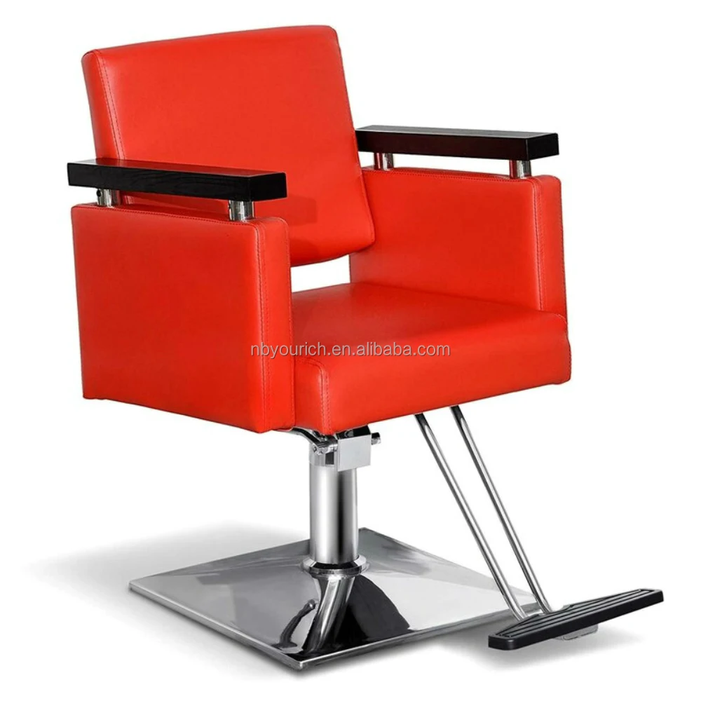 Modern Minimalist Barber Chair Red Leather Salon Equipment Women's Styling Chair Hydraulic Lifting square Base for Beauty Salon