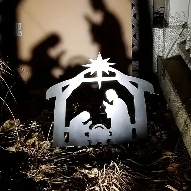 Nativity Scene Silhouette Nativity Figurines Set Christmas Nativity Ornament Nativity Holy Family For Fence Patio Black C