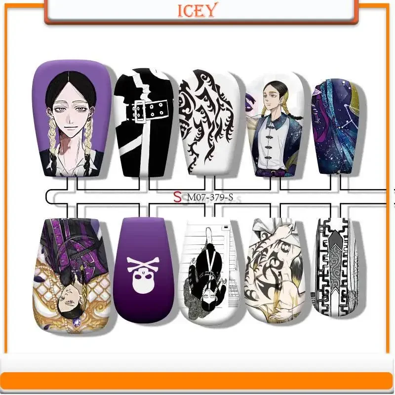 Icey Beauty 30pcs Tokyo Avengers - Grey Valley Orchid Press on Nails Armor Anime Pain Armor with Seal Coat Code Splitting Armor