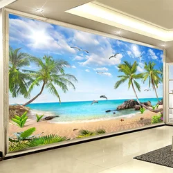 Custom 3D Photo Wallpaper Beach Seascape Coconut Wall Painting Modern For Bedroom Living Room Background Mural Papel De Parede