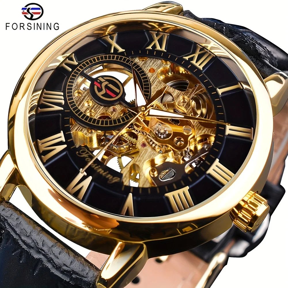 Forsining 2025 New Top Brand Luxury Mens Watch Mechanical Skeleton Wristwatch 3D Literal Design Roman Number Business Male Clock