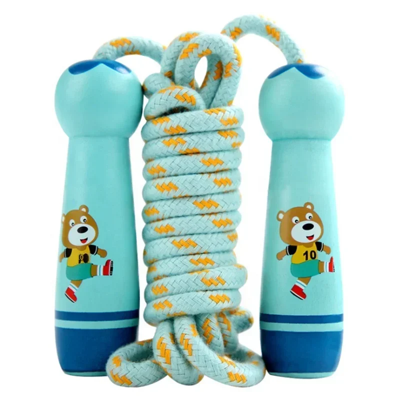 Primary School Children Kindergarten Beginner Boys and Girls Skipping Rope Adjustable Cotton Rope Children's Wooden Handle Skipp