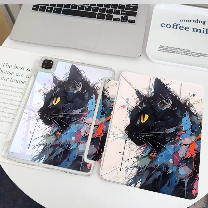 Korean Kawaii Colorful Ink Cat For iPad Pro Air 13 11 M5 M4 M3 M2 2 1 11th A16 12.9