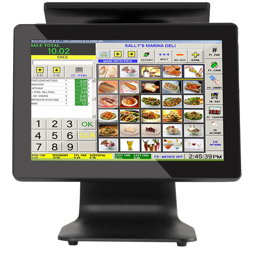 15 بوصة مطعم POS ماكينة تسجيل المدفوعات النقدية شاشة تعمل باللمس نظام النافذة MSR VFD عرض العملاء حساب الدفع أمين الصندوق المميز