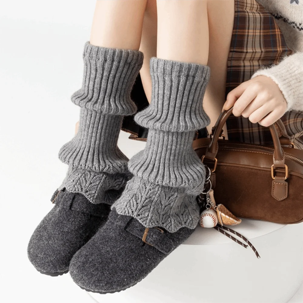 

A Pair Cotton Material Boot-Fit Sock Covers Retro Style Heavy-Duty Knitted Calf Covers Stretchable Thickened Warm