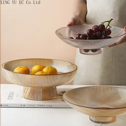 Creative Transparent Glass Fruit Tray Living Room Home Coffee Table Snacks Fruit Tray Crystal Glass Round Striped Storage Tray