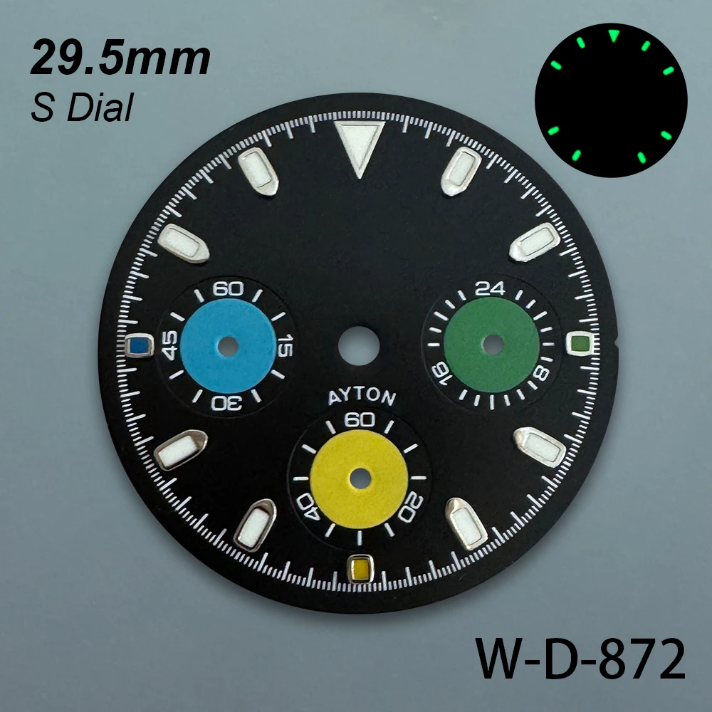 Cadran Panda DTN avec Logo S, 29.5mm, adapté au mouvement à Quartz VK63, vert lumineux coloré, accessoires de Modification de montre de haute qualité