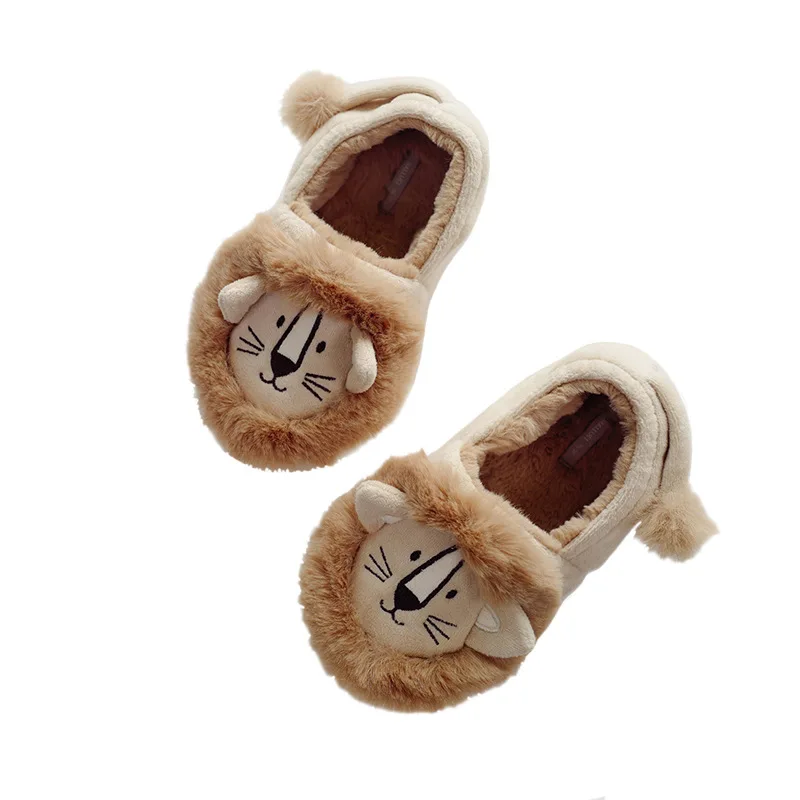 Winter Slippers Thickened Warm Anti Slip Cartoon Brown Lion Shoes Women Cute Cartoon Indoor Home Cotton Slippers сандали женские