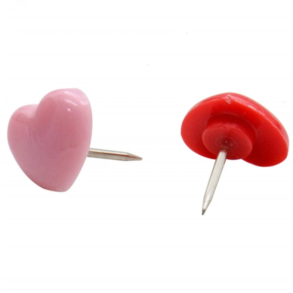 

150pcs Heart-shaped Map Pin Small Fresh Round Head Press Nail Color Photos Decorative Wall Nails Assorted Red Pink