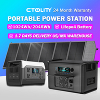 CTOLITY 2400W Power Station With 200W Solar Panel 20.5V USB TYPE-C Portable Power Bank 1024Wh Lifepo4 Battery Charging Station