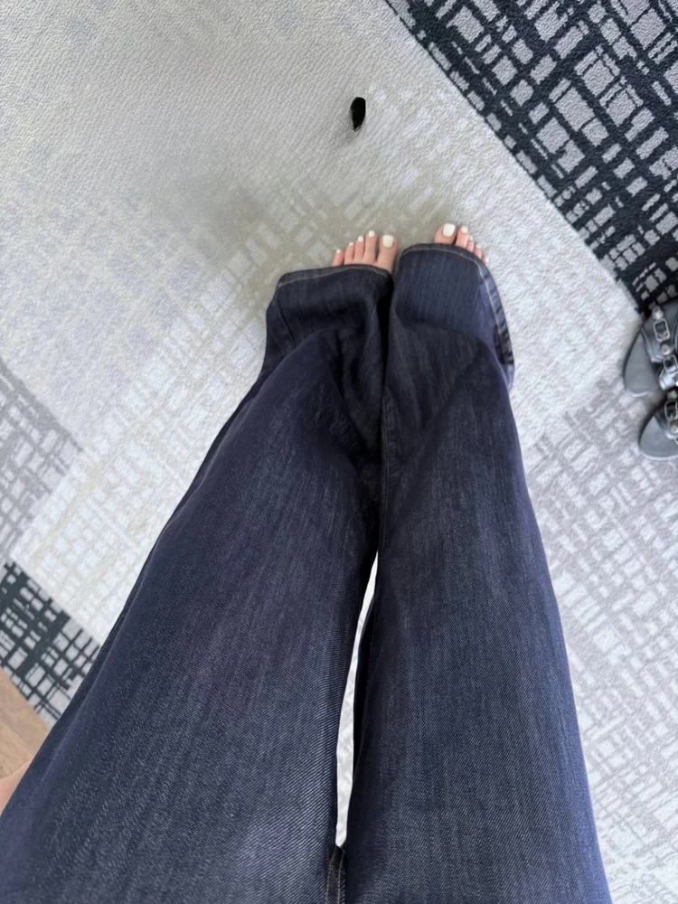 

Ele High Waist Wide Leg Jeans Deep Blue Denim Loose Fit Versatile Casual Sle Women's Autumn Faion plus Size Trousers