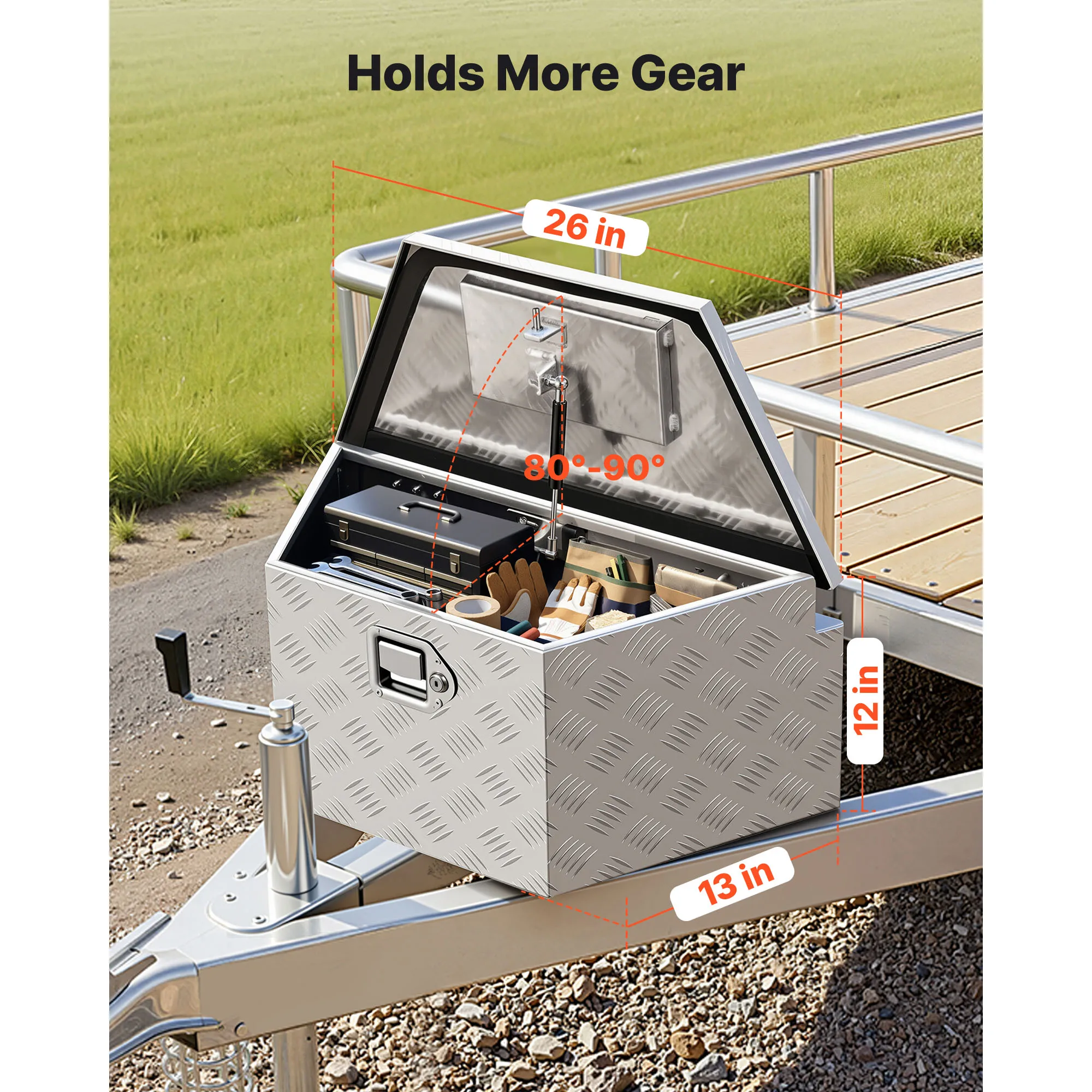 SucceBuy Trailer Tongue Box Aluminum Trailer Tongue Tool Box with Lock and Keys for Pickup Truck Bed RV SUV Off-Road Vehicle