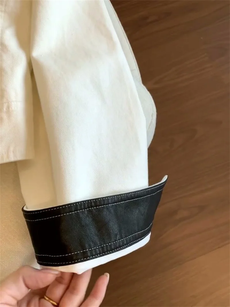 Women's Jacket Fashion Retro Contrast Collar Single-breasted Tooling Jacket Womens Autumn Loose Casual Joker Denim Jacket Coat