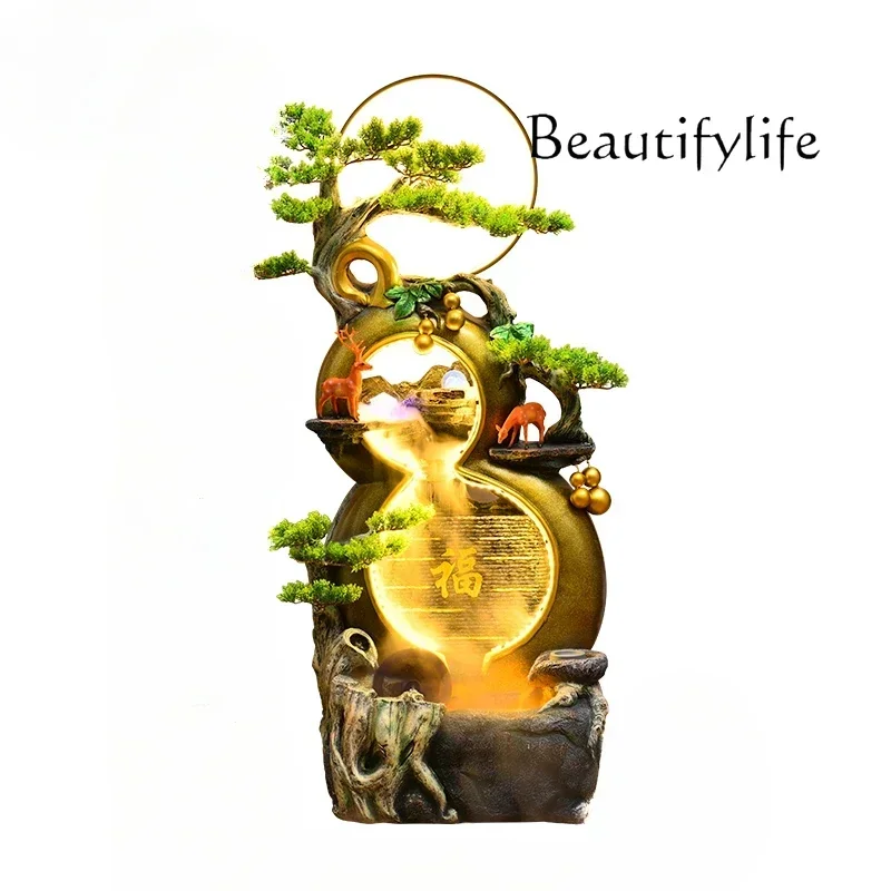 Gourd flowing water ornament Chinese Zen home furnishing living room opening lucky decoration rockery peacock fountain