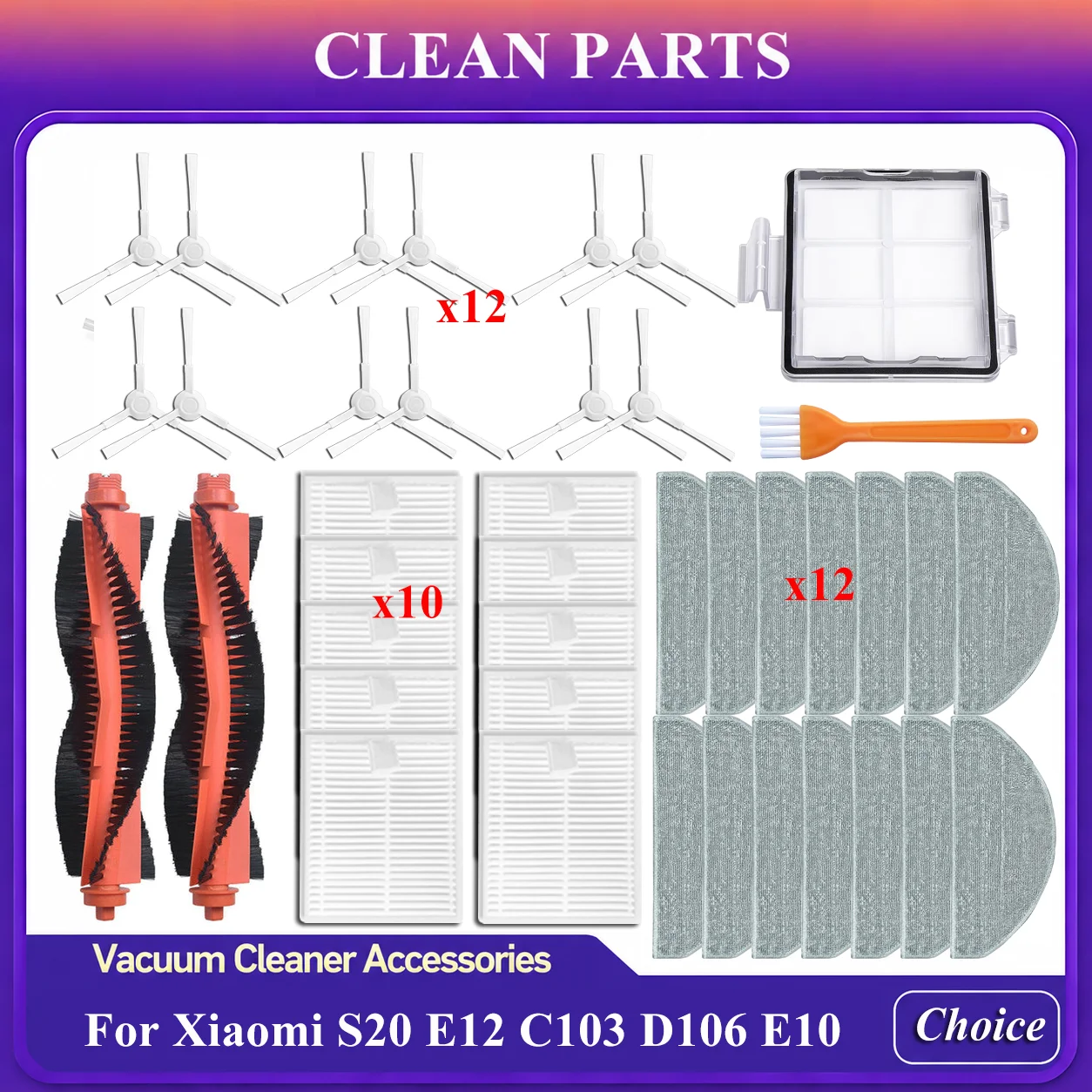 For ( Xiaomi S20 E12 C103 D106 E10 B112 3C Plus ) Mop Cloth Dust Bag Main Side Brush Hepa Filter Vacuum Accessories Parts