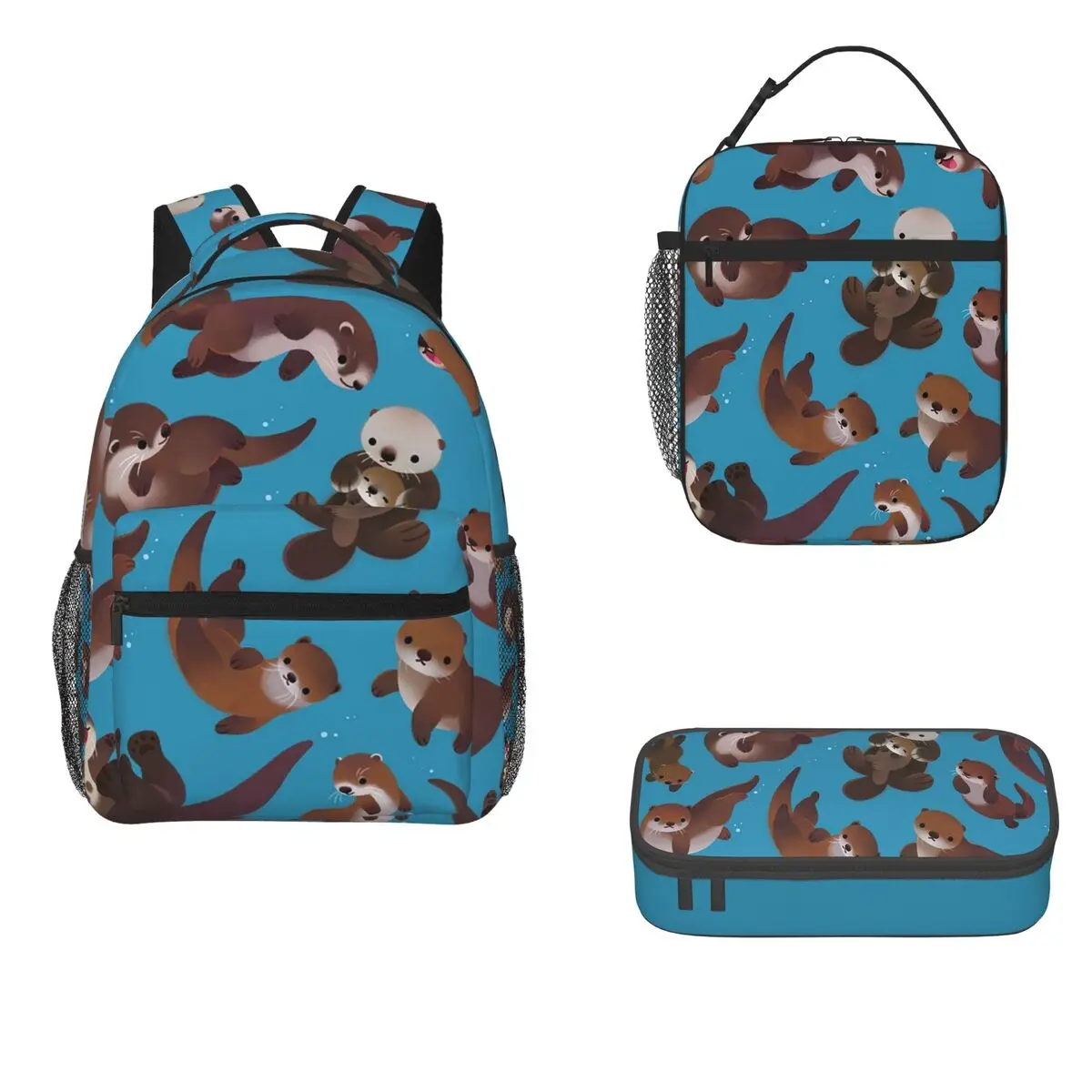 

Otter Backpacks Boys Girls Bookbag Students School Bags Cartoon Kids Rucksack Lunch Bag Pen Bag Three-Piece Set