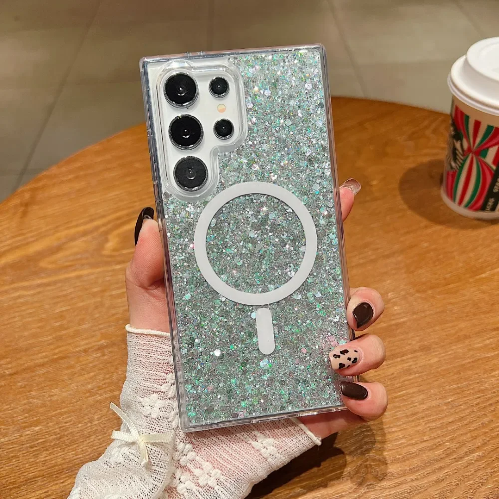 Bling Glitter for Magsafe Case for Samsung Galaxy S25 S24 S23 Ultra Plus A15 A25 A35 A55 A16 Shockproof Protection Hard Cover