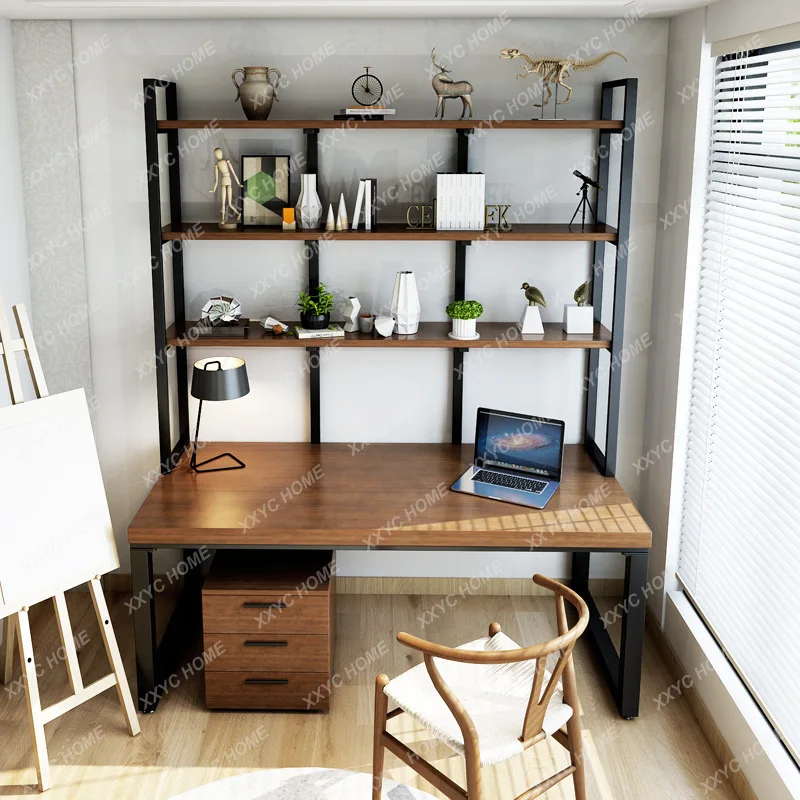 LPure solid wood desk bookshelf combination household desktop computer desk simple bedroom writing table