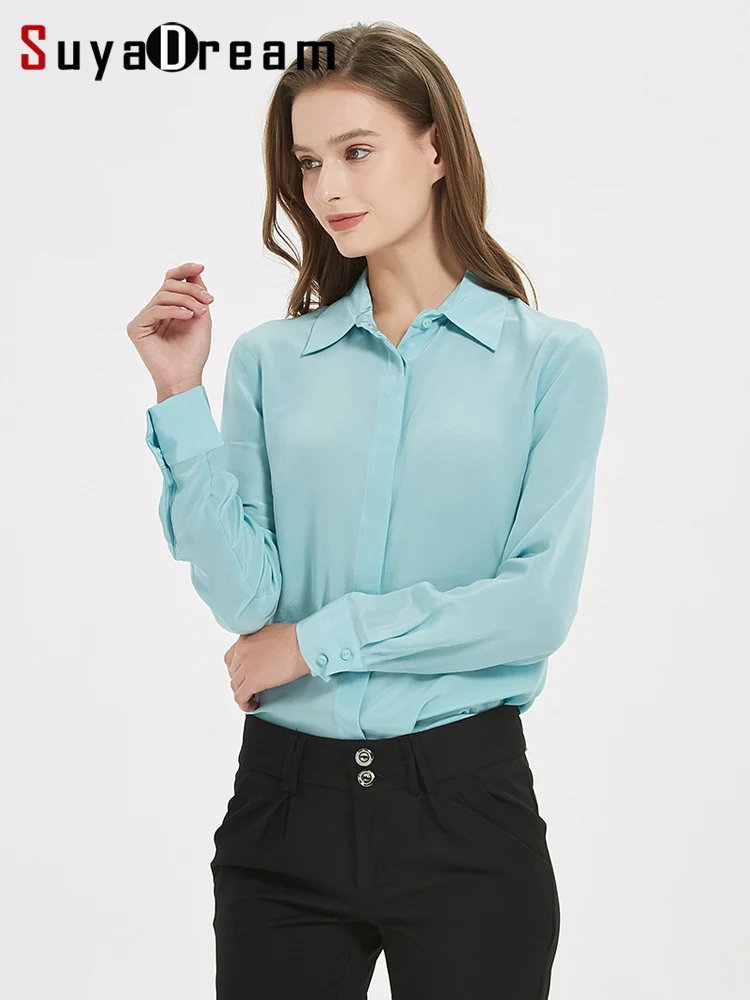 SuyaDream Damskie jedwabne koszule 100% REAL SILK Solidne bluzki z długim rękawem i guzikami 2025 Wiosna Lato Biuro Lady Top Biały