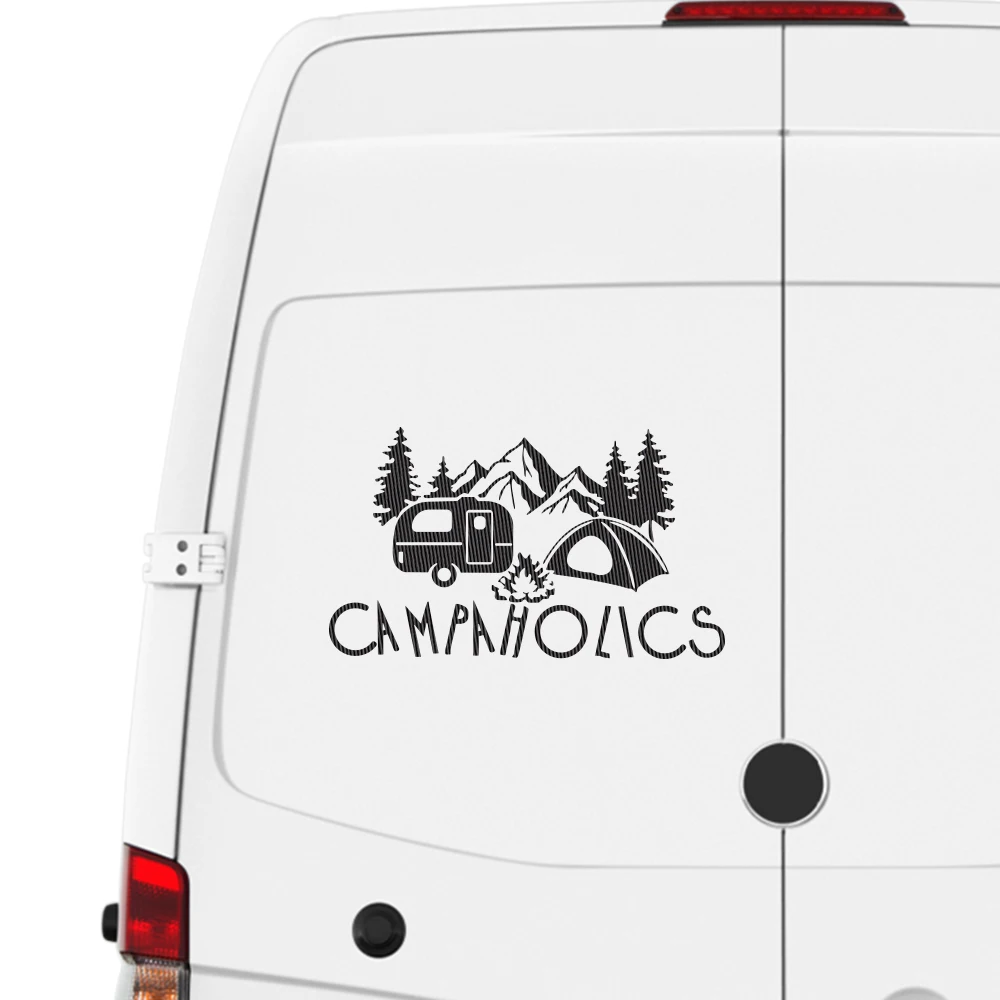 Coche Campaholics montaña árbol caravana campamento caravana pegatina Motovan vinilo decoración calcomanía Camper autocaravana accesorios para automóviles