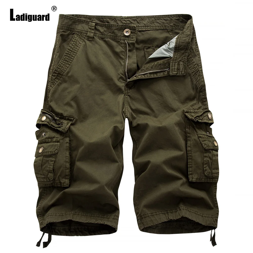 Ladiguard-Calção masculino de camuflagem vintage, bolso com zíper, calça meia de verão, moda exterior, plus size, 2024