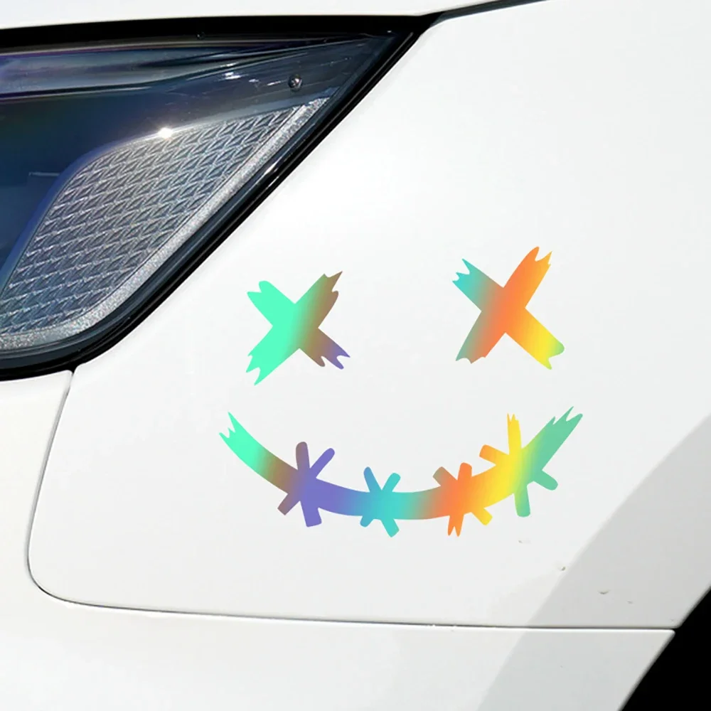 ملصقات عاكسة مقاومة للماء لخوذة الدراجة النارية، ملصق وجه شيطان مبتسم، ديكور جسم السيارة، ملصق سيارة، ليزر