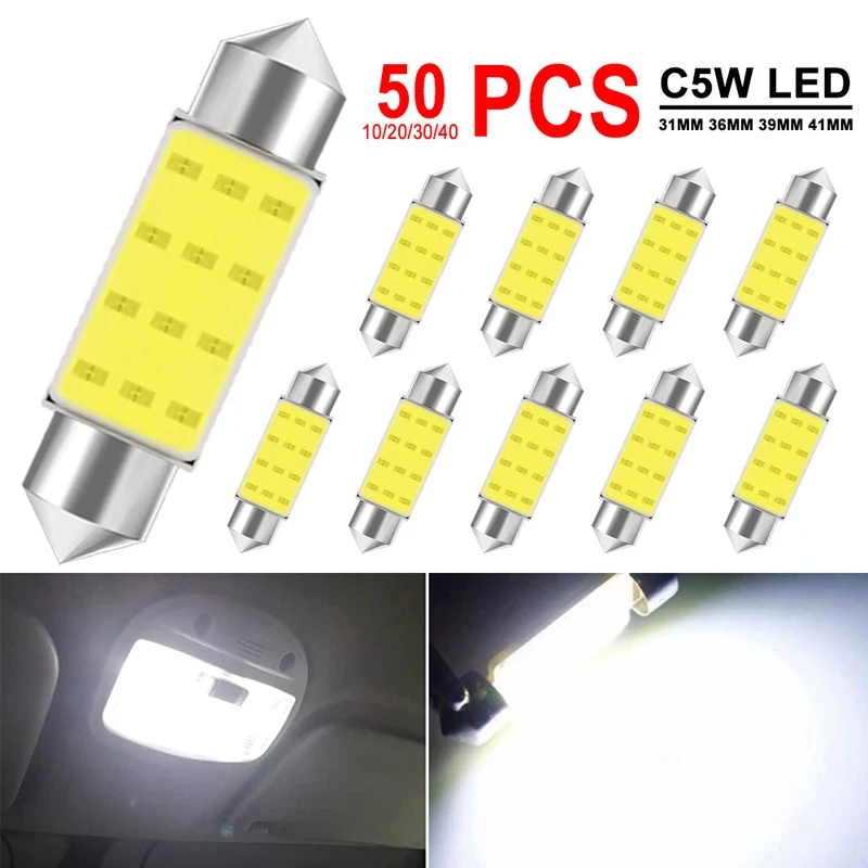 

1/2/4PCS C5W LED Bulb Festoon 31mm 36mm 39mm 41mm 12V 7000K White Car Interior Dome Reading Light Trunk License Plate Lights