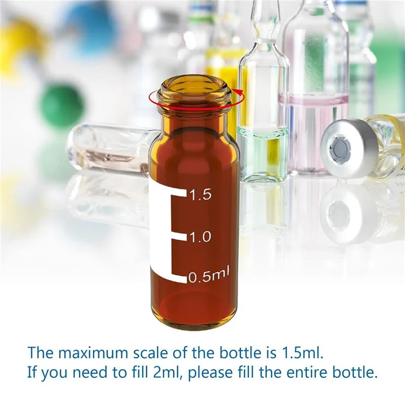 Flacons Ambre avec Capuchons à Vis Bl192., Septa Rouge et Blanc, Flacons pour Amplificateur existent, 2ml, 100-HPLC, 9-425