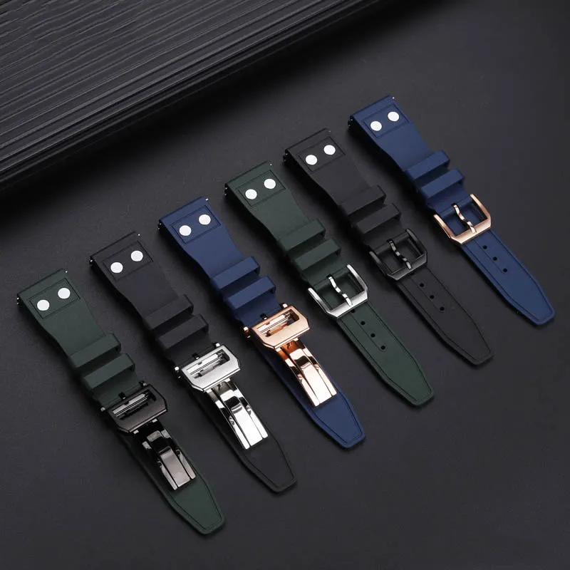 20mm 21mm 22mm High Quality  Fluororubber FKM Rubber Watchband For IWC Strap Big Pilot Portofino TOP GUN Watch Band With Rivet