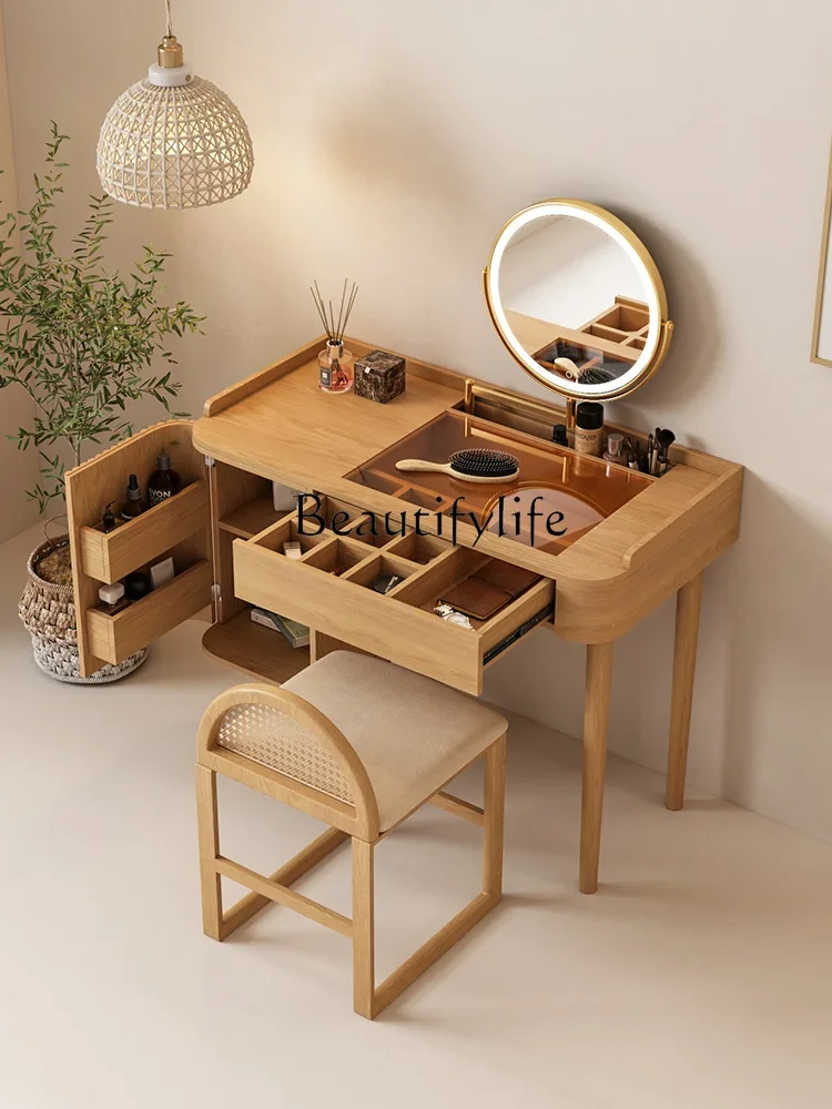 

Solid Wood Dressing Table Modern Simple Small Apartment Integrated Storage Cabinet