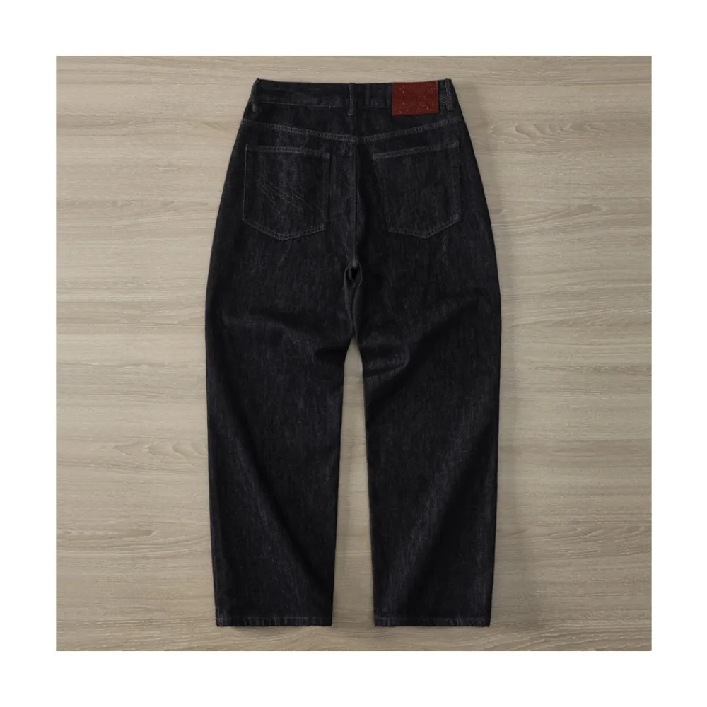 秋のメンズ向け、色褪せにくいルーズストレートカジュアルジーンズ、レトロでシンプルな原色ジーンズ