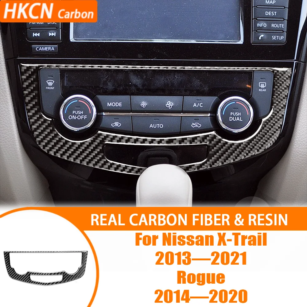 Carbon Fiber Car Interior Accessories Air Conditioner AC Button Panel Cover Trim Sticker For Nissan X-Trail Rogue 2013—2021