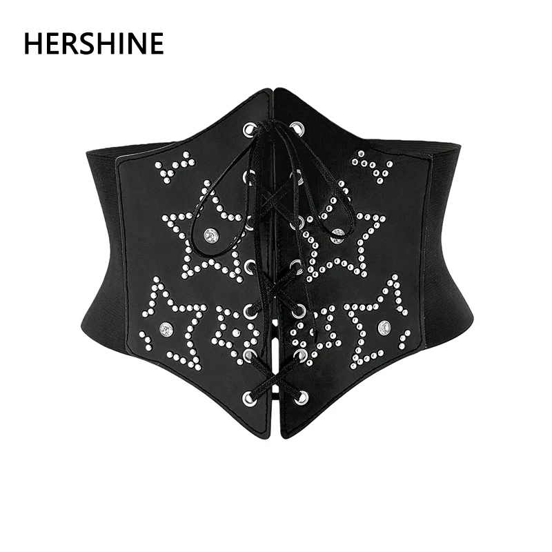 

HERSHINE женский модный эластичный широкий пояс с пентаграммой и шипами, Y2K готический Harajuku рок-хип-хоп косплей стиль, весна, лето