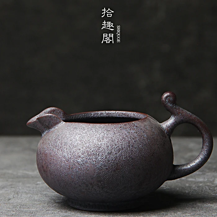 Handmade Rough Pottery Fair Cup, Japanese Ceramic Tea Divider, Rust Glazed Wood Fired Pu Erh Large