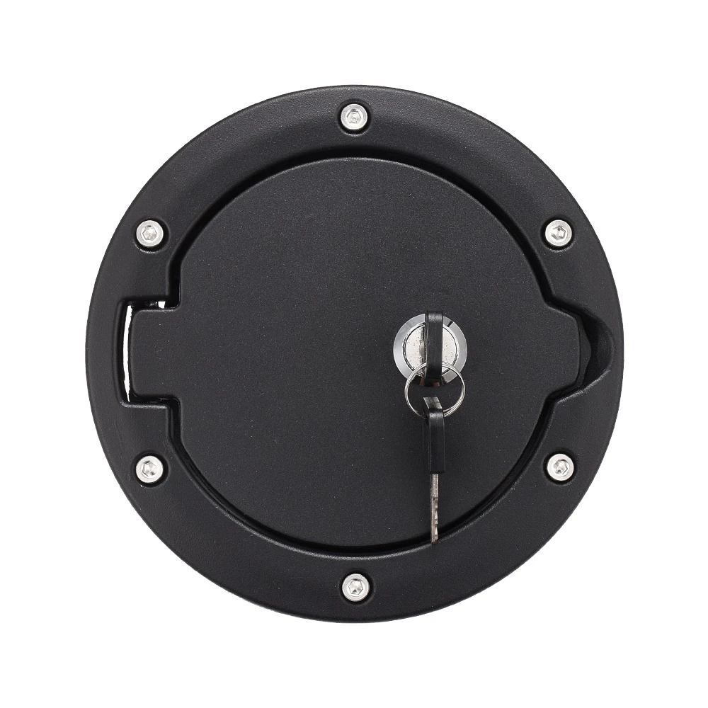 Black Aluminum ABS Fuel Filler Door Cover Gas Tank Cap for Jeep Wrangler JK 2006-2017, with Lock